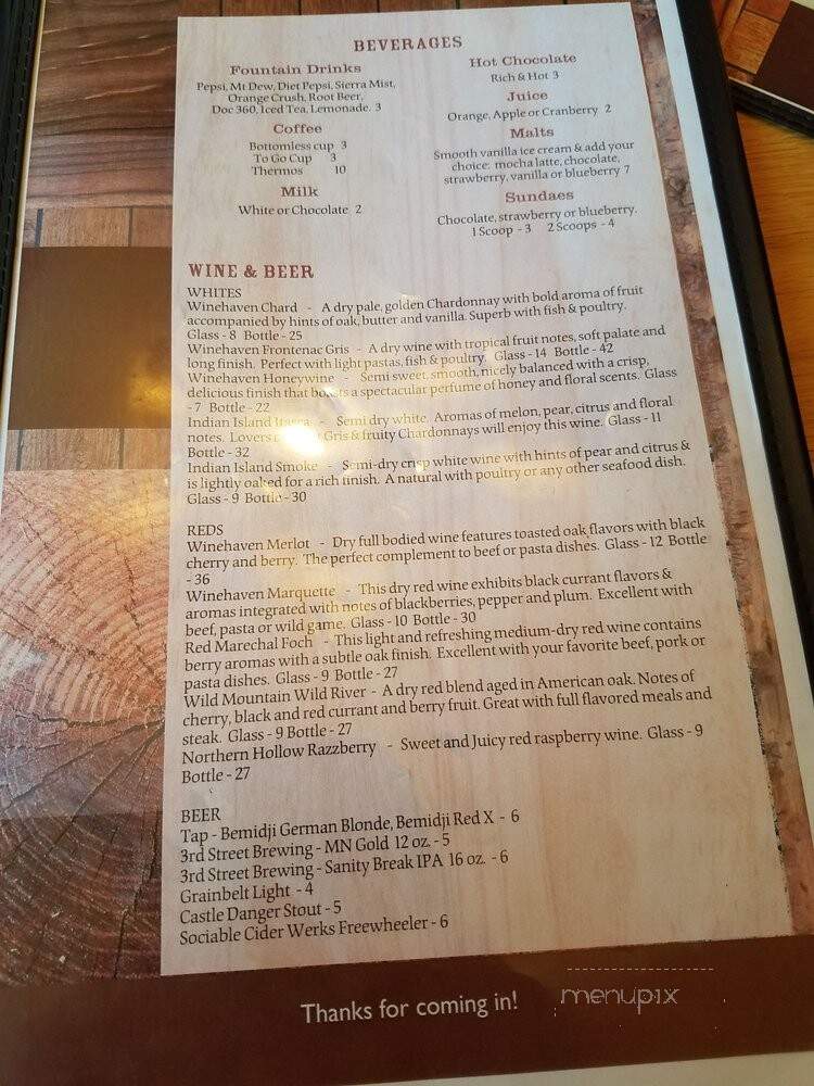 Douglas Lodge - Park Rapids, MN menu_pic