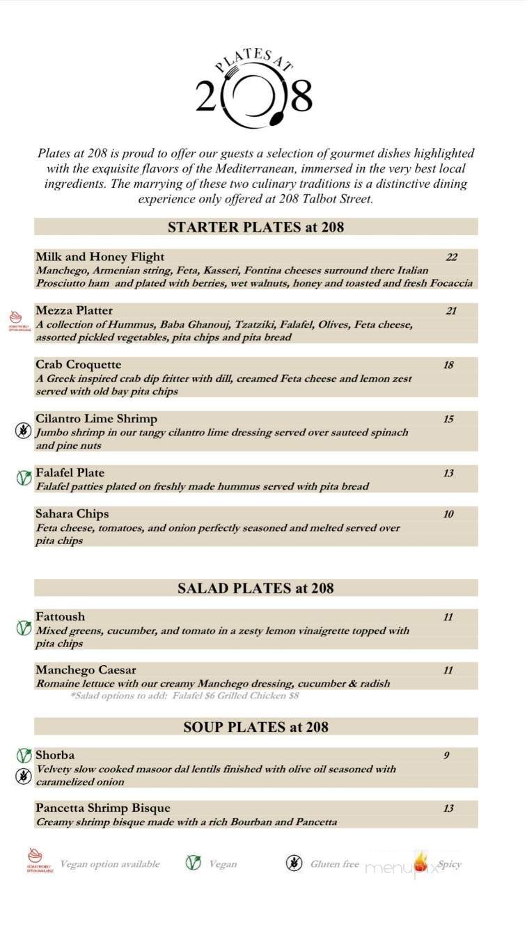Plates At 208 - Saint Michaels, MD menu_pic