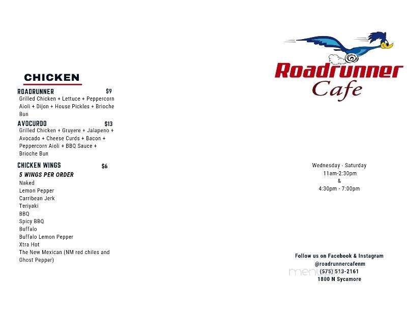 Roadrunner Cafe - Roswell, NM menu_pic