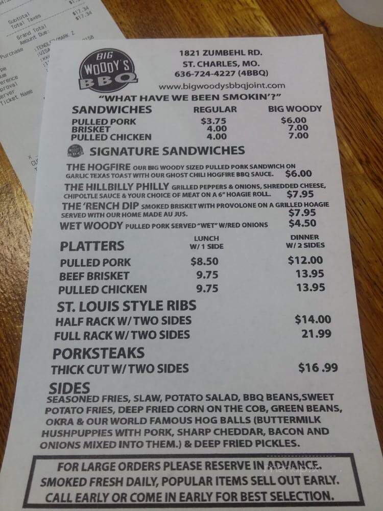 Big Woody's BBQ - St Charles, MO menu_pic