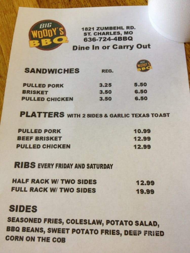 Big Woody's BBQ - St Charles, MO menu_pic