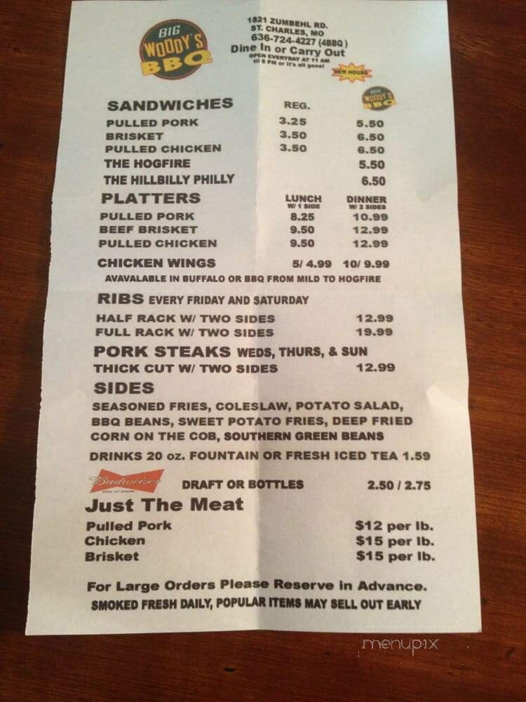 Big Woody's BBQ - St Charles, MO menu_pic