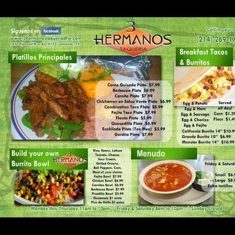 3 Hermanos Taqueria - Lancaster, TX menu_pic
