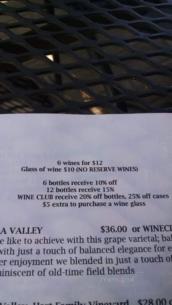 Hart Winery - Temecula, CA menu_pic