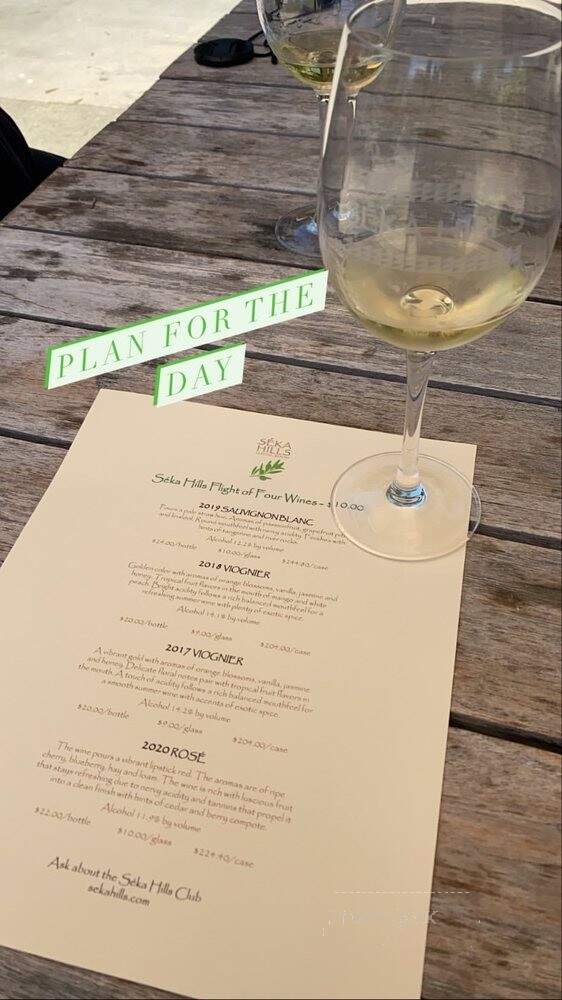Seka Hills Tasting Room - Brooks, CA menu_pic