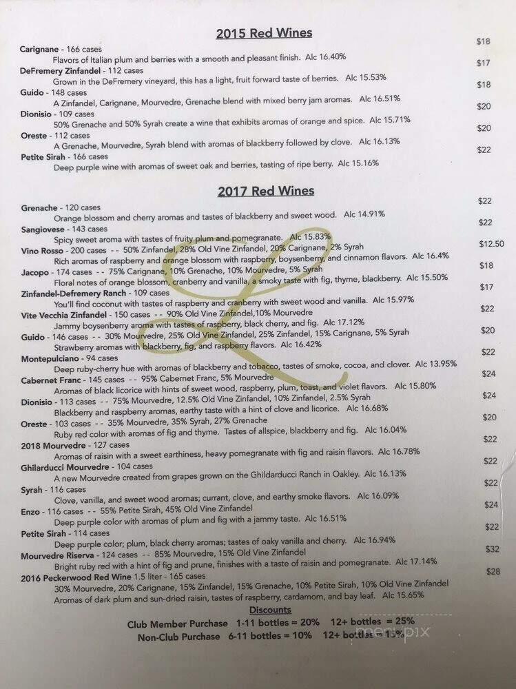 Lucca Winery - Ripon, CA menu_pic