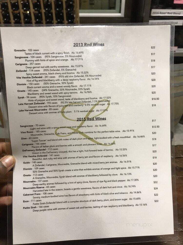 Lucca Winery - Ripon, CA menu_pic