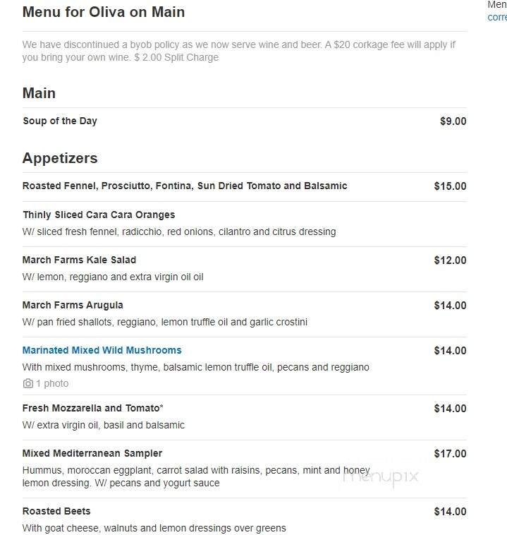 Oliva on Main - Bethlehem, CT menu_pic