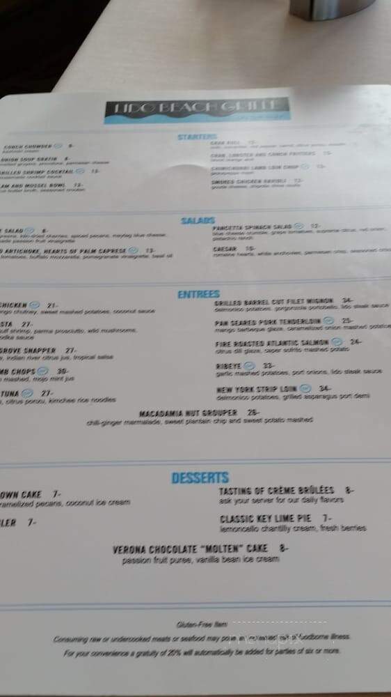 Lido Beach Grille - Sarasota, FL menu_pic