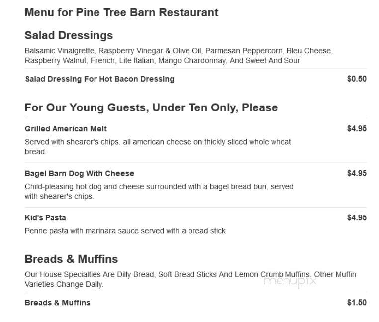 The Granary at Pine Tree Barn - Wooster, OH menu_pic