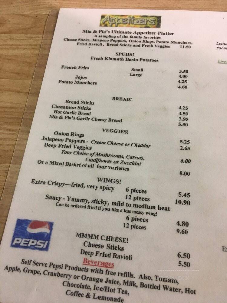 Mia & Pia's Pizzeria - Klamath Falls, OR menu_pic