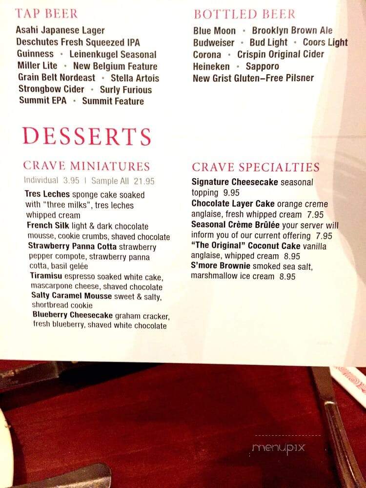 Crave - Mall of America - Bloomington, MN menu_pic