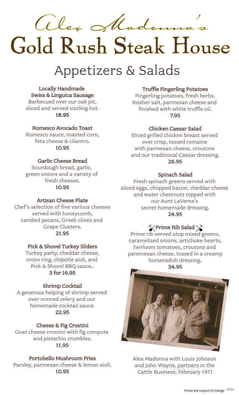 Madonna Inn - Alex Madonna's Gold Rush Steak House - San Luis Obispo, CA menu_pic