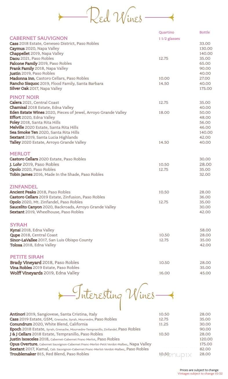 Madonna Inn - Alex Madonna's Gold Rush Steak House - San Luis Obispo, CA menu_pic