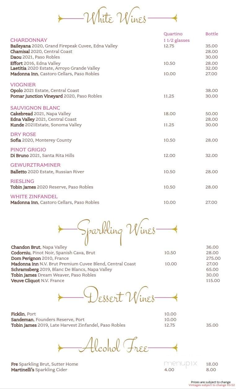 Madonna Inn - Alex Madonna's Gold Rush Steak House - San Luis Obispo, CA menu_pic