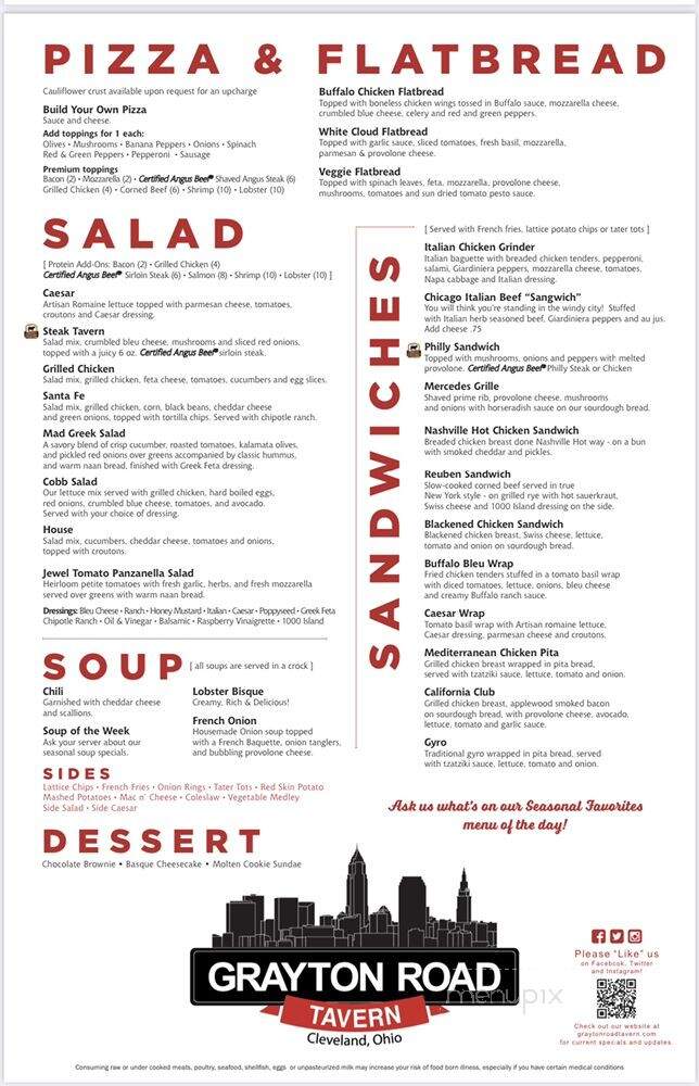 Grayton Road Tavern - Cleveland, OH menu_pic