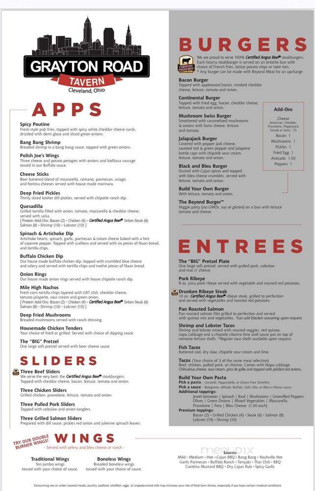 Grayton Road Tavern - Cleveland, OH menu_pic
