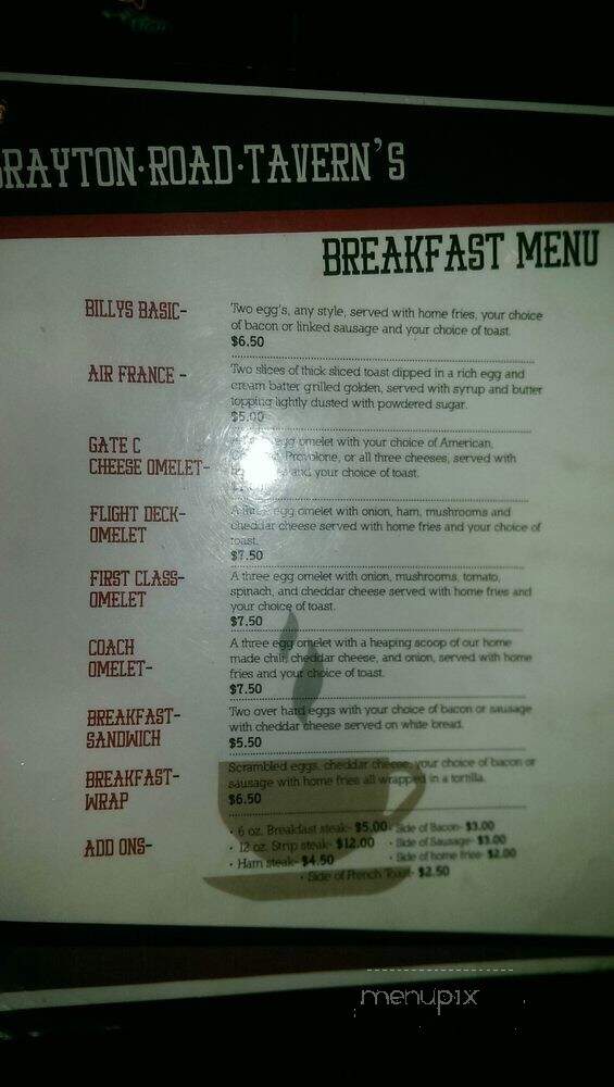 Grayton Road Tavern - Cleveland, OH menu_pic