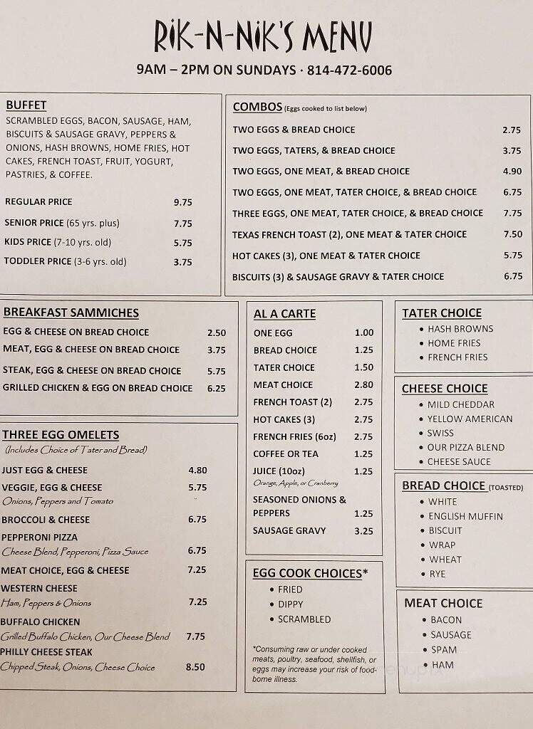 Rik-N-Nik's Pizza, Pasta, Wings, and Things - Ebensburg, PA menu_pic