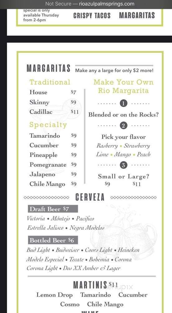 Rio Azul Mexican Bar Grill - Palm Springs, CA menu_pic