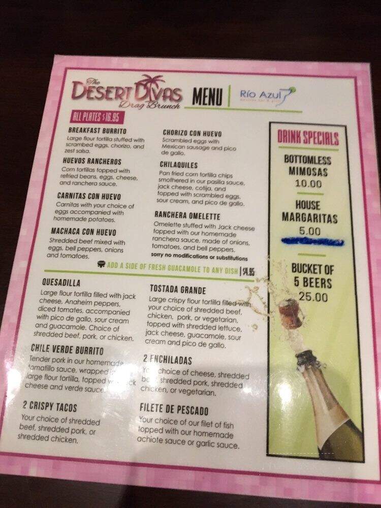 Rio Azul Mexican Bar Grill - Palm Springs, CA menu_pic