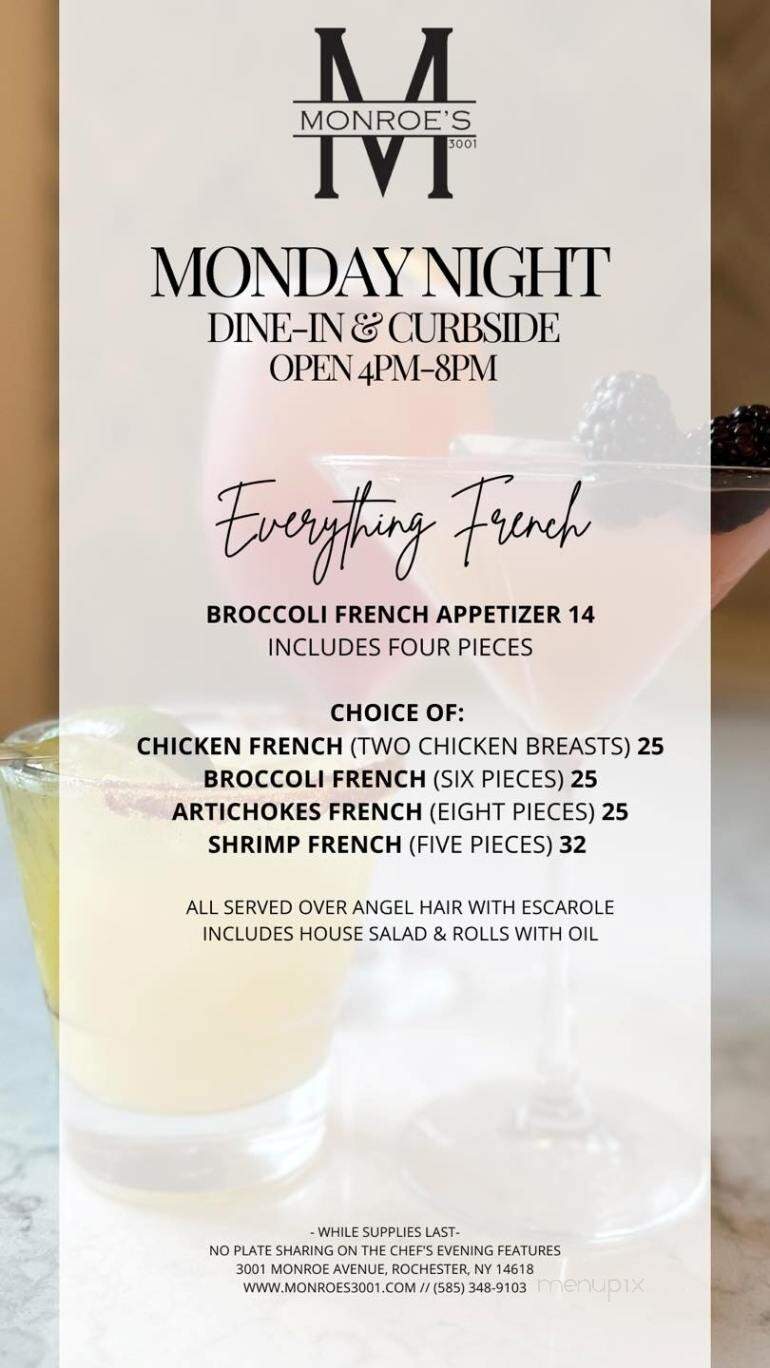 Monroe's Restaurant - Rochester, NY menu_pic