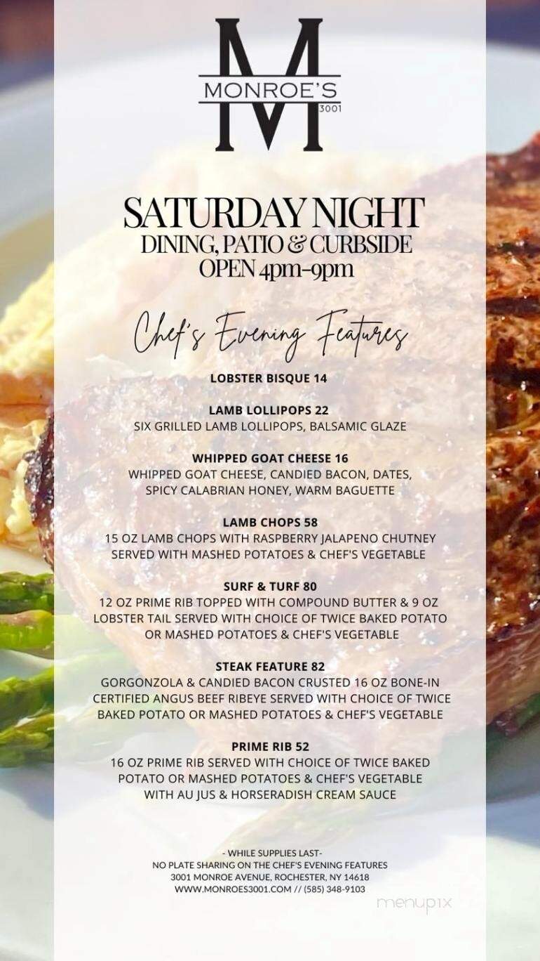 Monroe's Restaurant - Rochester, NY menu_pic