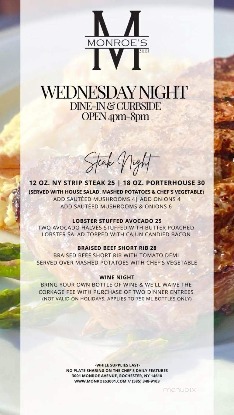 Monroe's Restaurant - Rochester, NY menu_pic