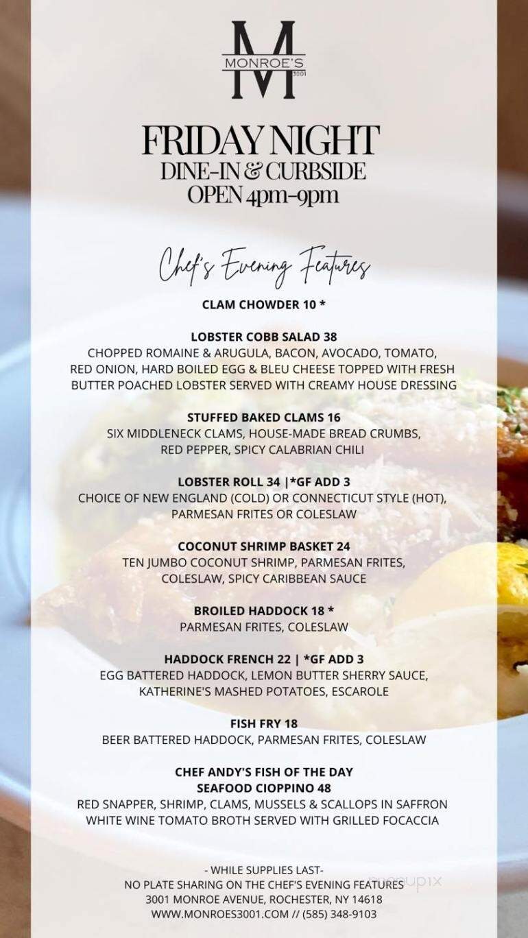 Monroe's Restaurant - Rochester, NY menu_pic