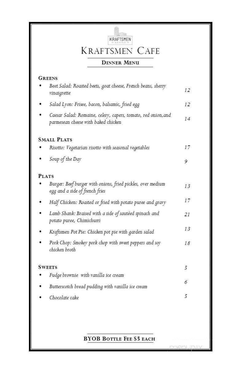 Kraftsmen Cafe - Houston, TX menu_pic