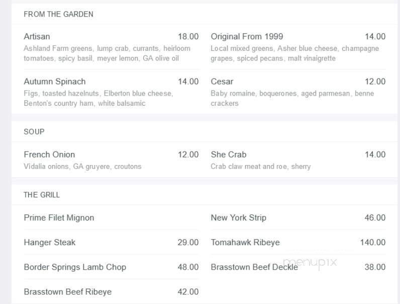 Atlanta Grill - Atlanta, GA menu_pic