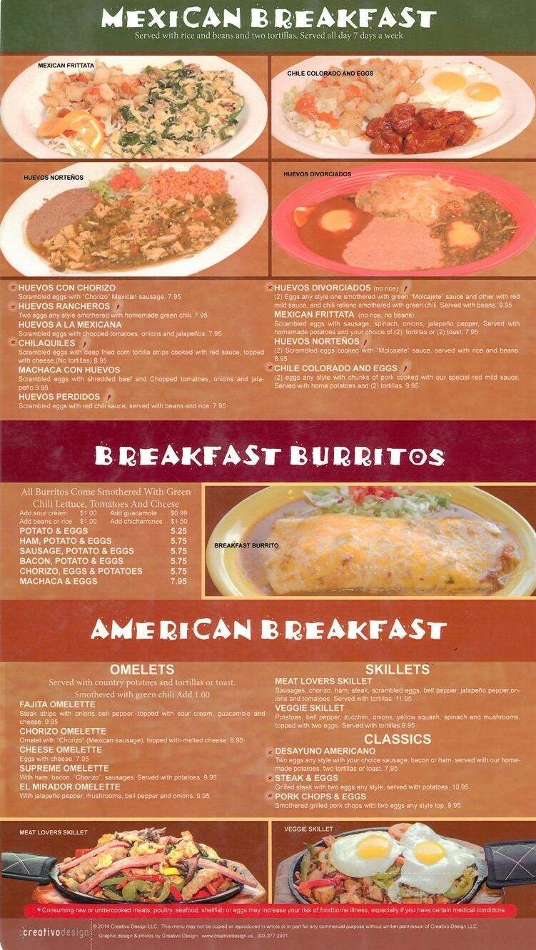 El Mirador - Northglenn, CO menu_pic