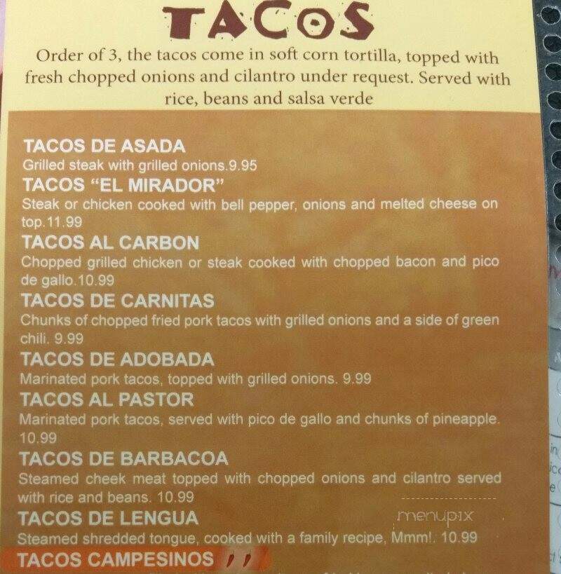 El Mirador - Northglenn, CO menu_pic