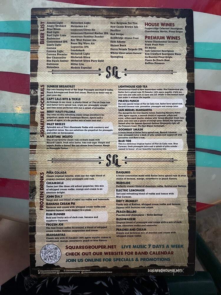 Square Grouper Tiki Bar - Jupiter, FL menu_pic