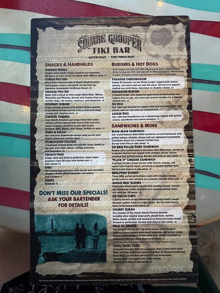 Square Grouper Tiki Bar - Jupiter, FL menu_pic