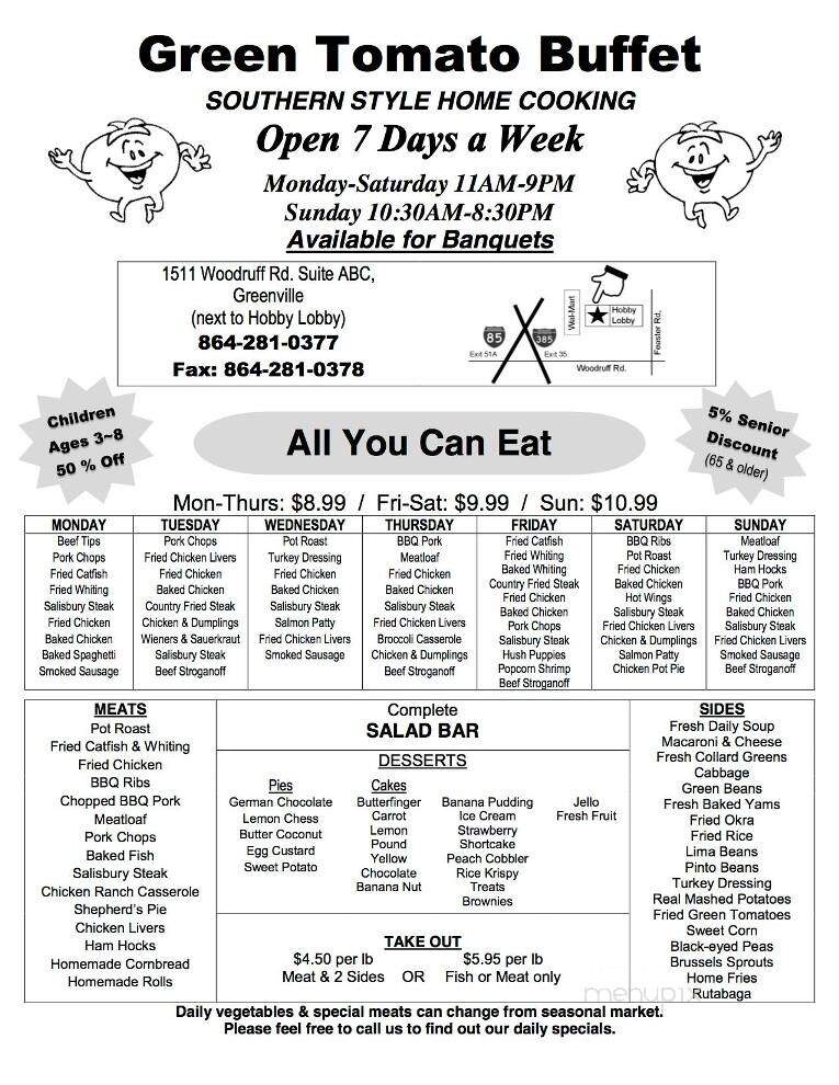 Green Tomato Buffet - Greenville, SC menu_pic