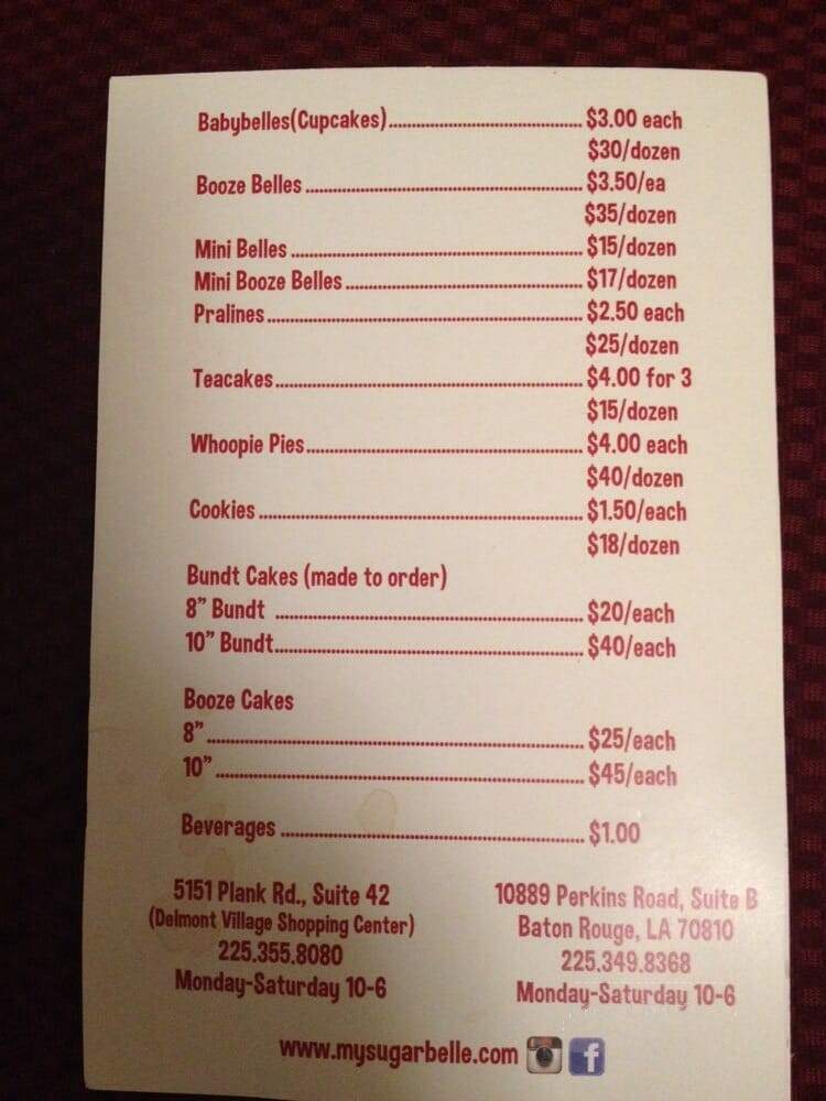 Sugar Belle Bakery - Baton Rouge, LA menu_pic