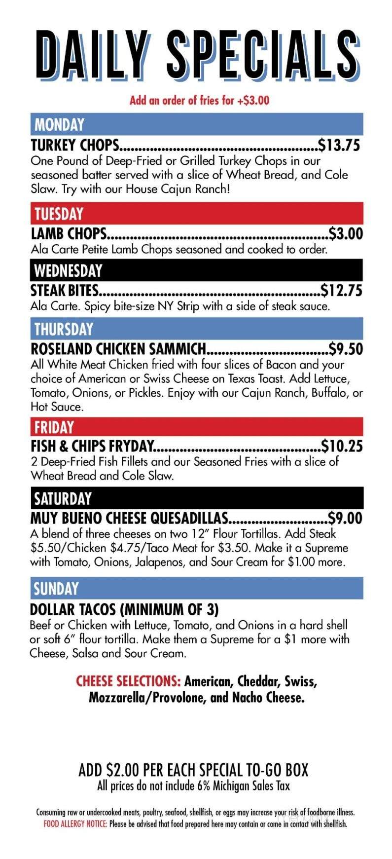 Roseland Bar and Grill - Detroit, MI menu_pic