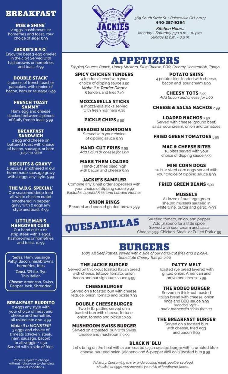 Jackie's Sports Bar and Grill - Painesville, OH menu_pic