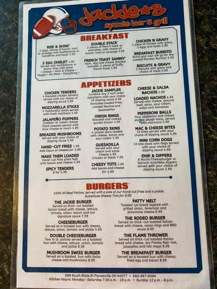 Jackie's Sports Bar and Grill - Painesville, OH menu_pic