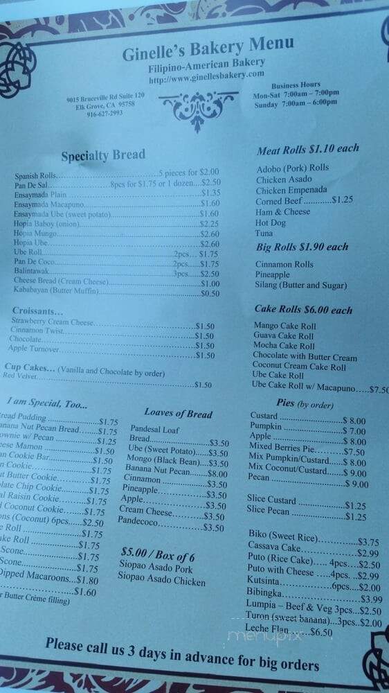 Ginelle's Bakery - Elk Grove, CA menu_pic