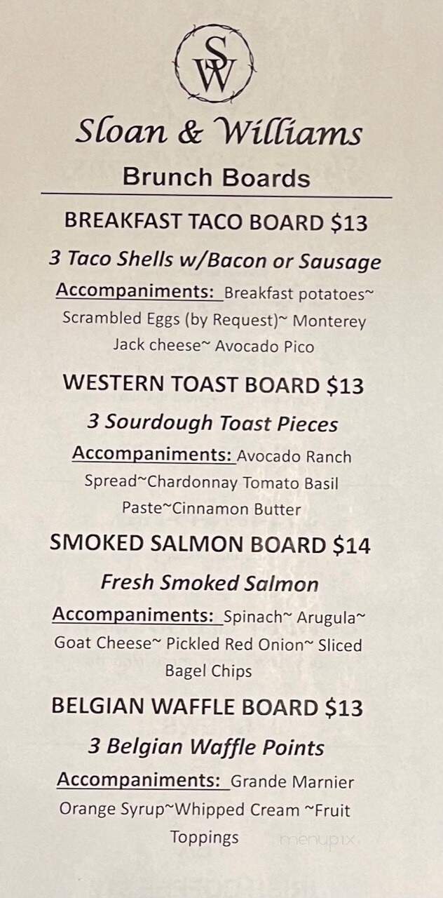 Sloan & Williams Winery - Grapevine, TX menu_pic