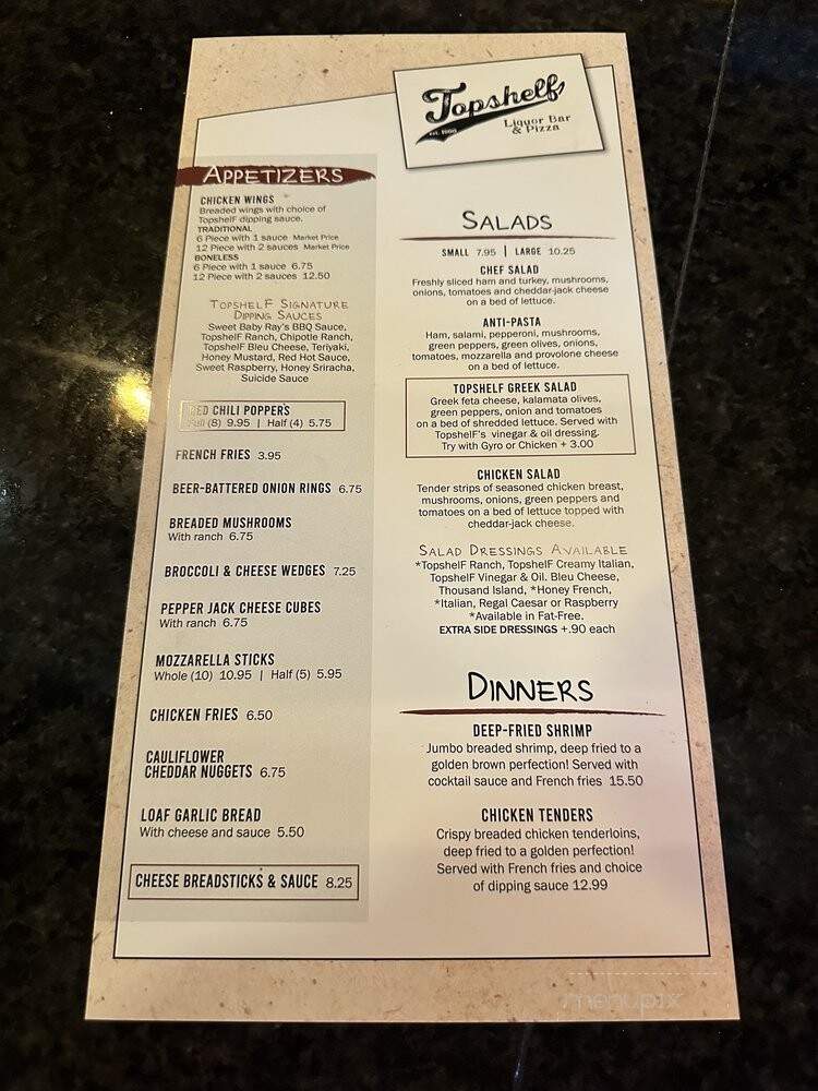 Topshelf Pizza & Pub - Muskegon, MI menu_pic