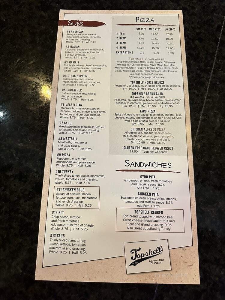 Topshelf Pizza & Pub - Muskegon, MI menu_pic