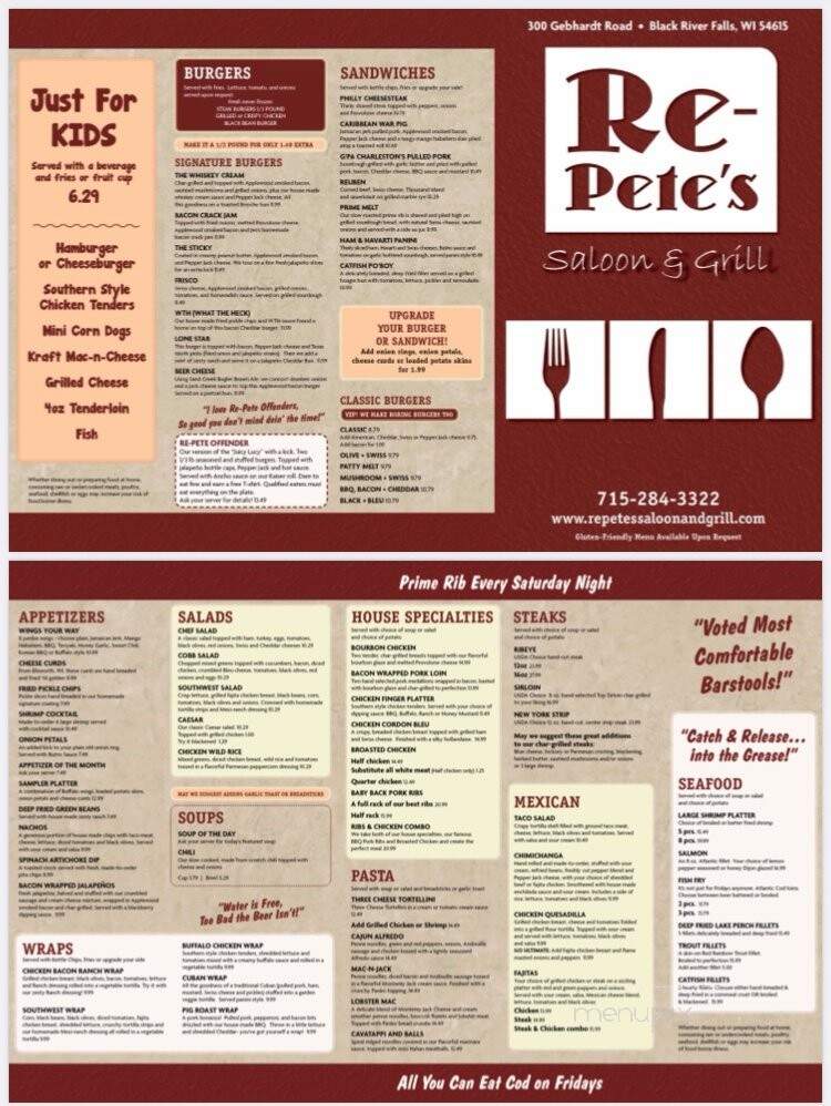 Re-Pete's Saloon & Grill - Black River Falls, WI menu_pic