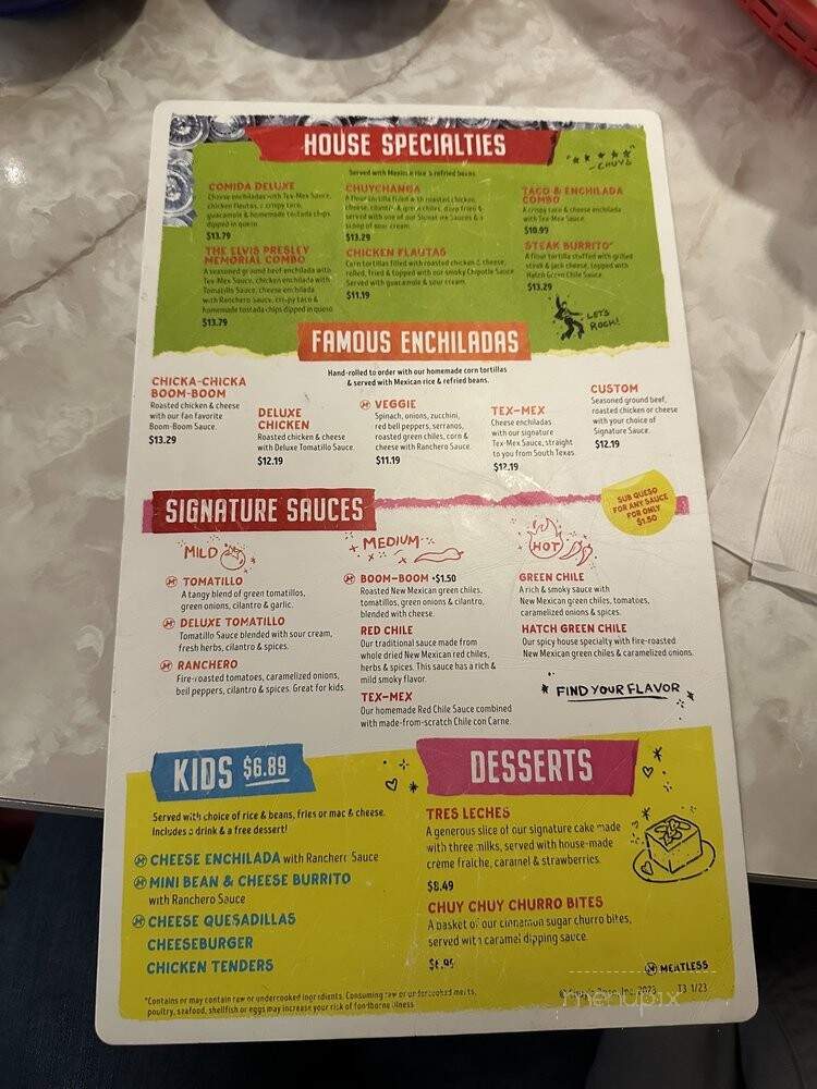 Chuy's Mexican Food - Birmingham, AL menu_pic