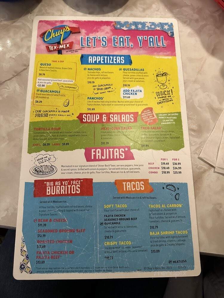 Chuy's Mexican Food - Birmingham, AL menu_pic