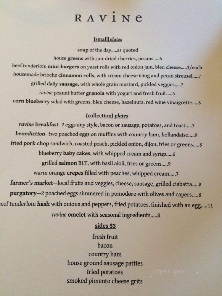 Ravine - Oxford, MS menu_pic