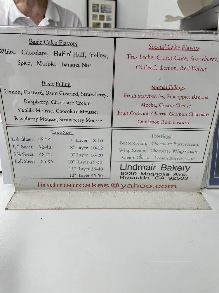 Lindmair Bakery - Riverside, CA menu_pic