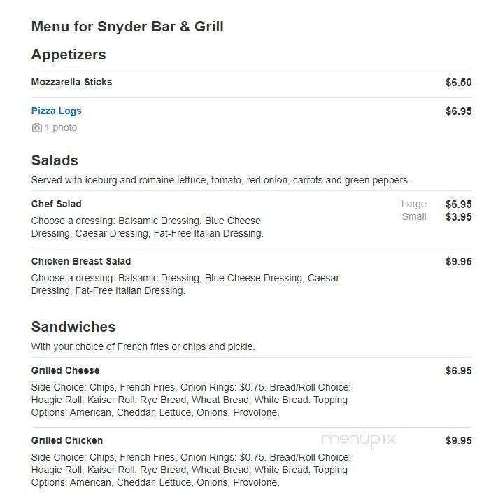 Snyder Bar and Grill - Amherst, NY menu_pic